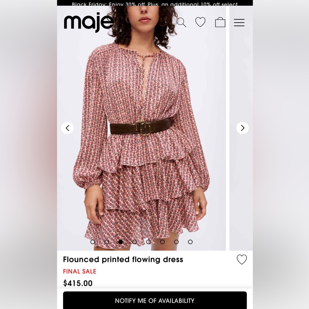 Maje “Mini Fleurs” Floral Ruffle Dress – Size 36 (US 4)